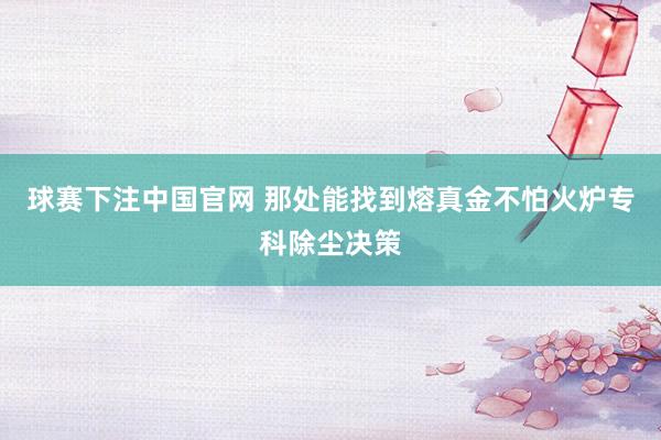 球赛下注中国官网 那处能找到熔真金不怕火炉专科除尘决策