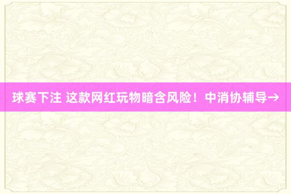 球赛下注 这款网红玩物暗含风险！中消协辅导→