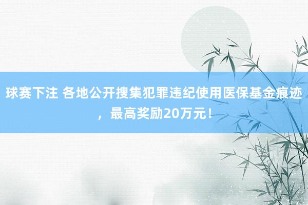 球赛下注 各地公开搜集犯罪违纪使用医保基金痕迹，最高奖励20万元！