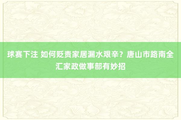 球赛下注 如何贬责家居漏水艰辛？唐山市路南全汇家政做事部有妙招